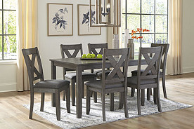 Caitbrook - Gray Rectangular Dinette w/ 6 Chairs