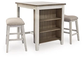 SKEMPTON WHITE/LIGHT BROWN RECT COUNTER  DINETTE 2 STOOLS